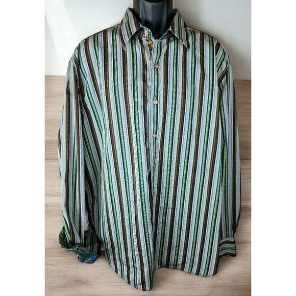 Robert Graham Mens Striped Shirt Size XL Long Sleeve Button-Up Multi-Color - Picture 1 of 10